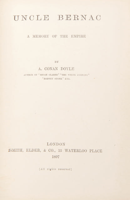 A fine collection of 13 first edition titles by Arthur Conan Doyle, including 7 Sherlock Holmes books, bound in full blue morocco and half red morocco gilt