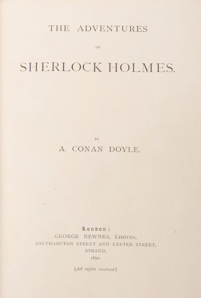A fine collection of 13 first edition titles by Arthur Conan Doyle, including 7 Sherlock Holmes books, bound in full blue morocco and half red morocco gilt