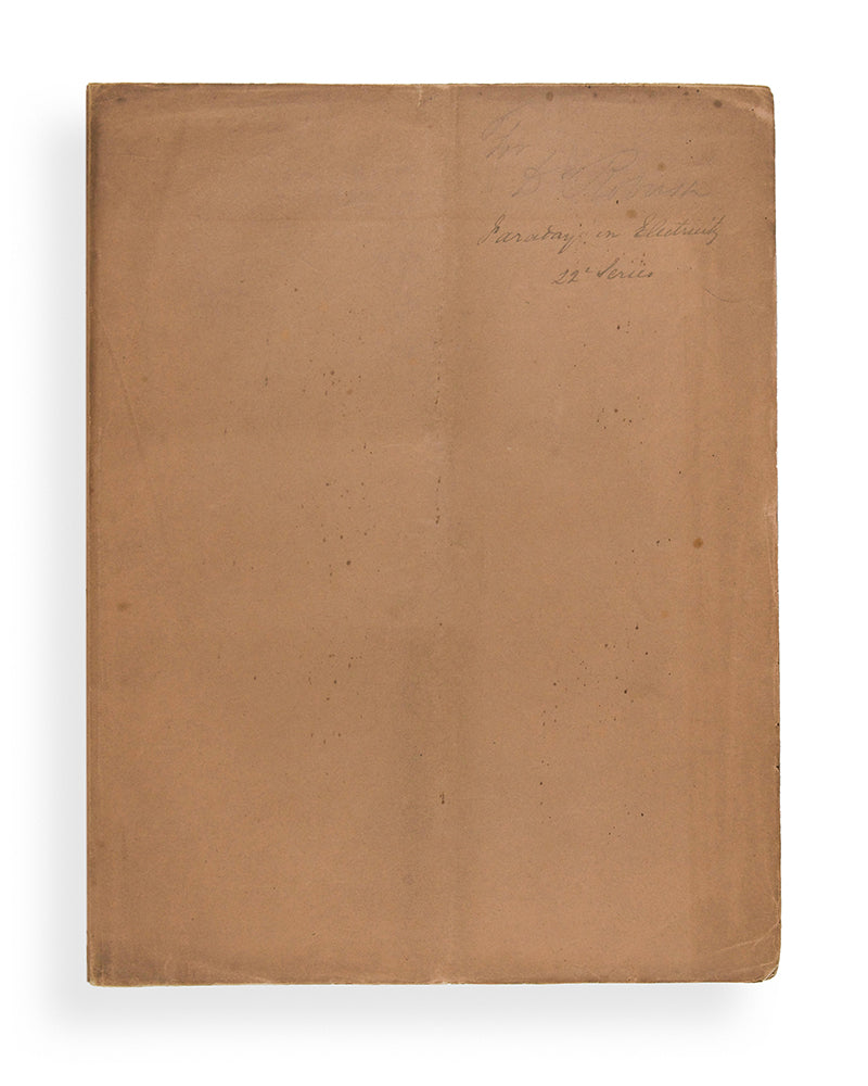 The rare offprint of the twenty-second publication in Michael Faraday's Experimental Researches in Electricity, a presentation copy inscribed by the author to astronomer Thomas Romney Robinson.
