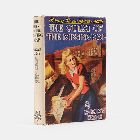 A first edition of The Quest of the Missing Map by Carolyn Keene, the nineteenth book in the Nancy Drew series.