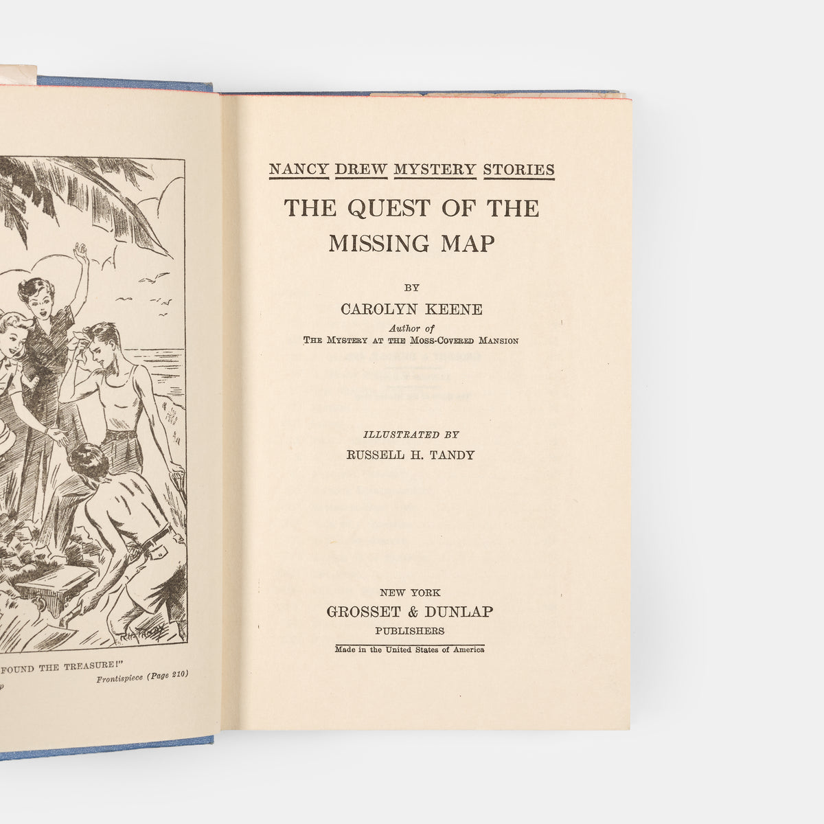 A first edition of The Quest of the Missing Map by Carolyn Keene, the nineteenth book in the Nancy Drew series.