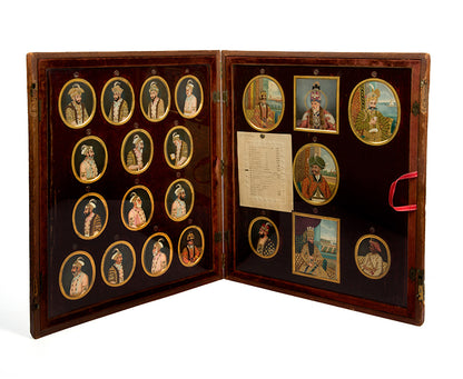 21 oritingal illustrations on bone forming a series presented in a bespoke presentation portfolio from North India around 1840.