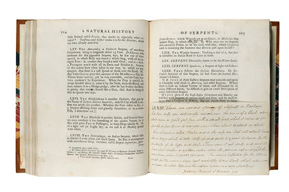 First edition of Charles Owen's An Essay Towards a Natural History of Serpents, an attractively illustrated book on the biology and cultraul relevance of snakes, published in 1742.