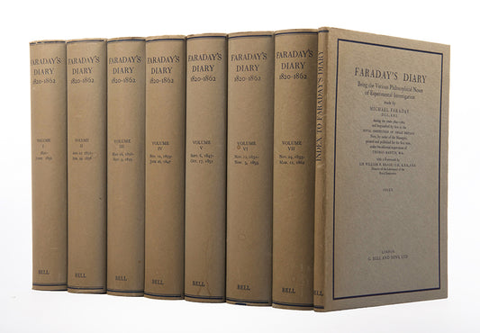 The first edition and a lovely complete set of Michael Faraday's eight volume Diary in attractive examples of the dust jackets, published in 1932.