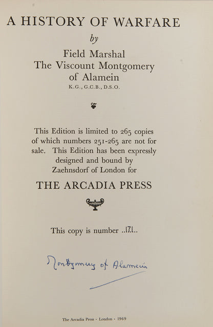 An very good copy of Field Marshall Montgomery's History of Warfare, signed by the author, bound in black Niger by Zaehnsdorf