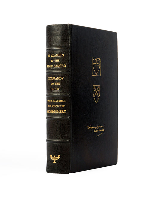 Fine copy of El Alamein to the River Sangro, Normandy to the Baltic, by Field Marshall Viscount Montgomery, signed by the author and bound by Zaehsndorf