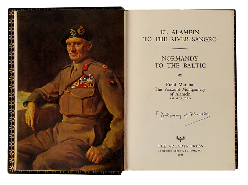 Fine copy of El Alamein to the River Sangro, Normandy to the Baltic, by Field Marshall Viscount Montgomery, signed by the author and bound by Zaehsndorf