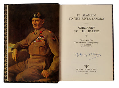 Fine copy of El Alamein to the River Sangro, Normandy to the Baltic, by Field Marshall Viscount Montgomery, signed by the author and bound by Zaehsndorf