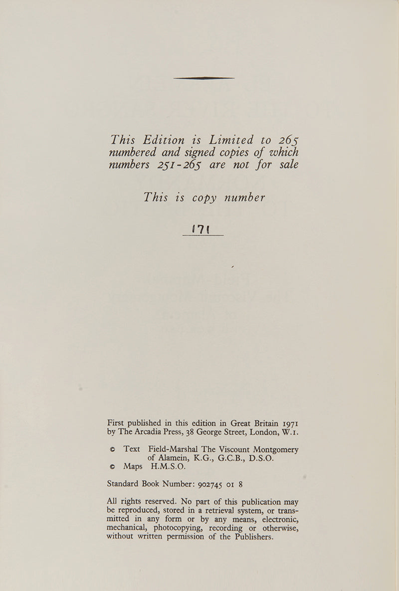 Fine copy of El Alamein to the River Sangro, Normandy to the Baltic, by Field Marshall Viscount Montgomery, signed by the author and bound by Zaehsndorf
