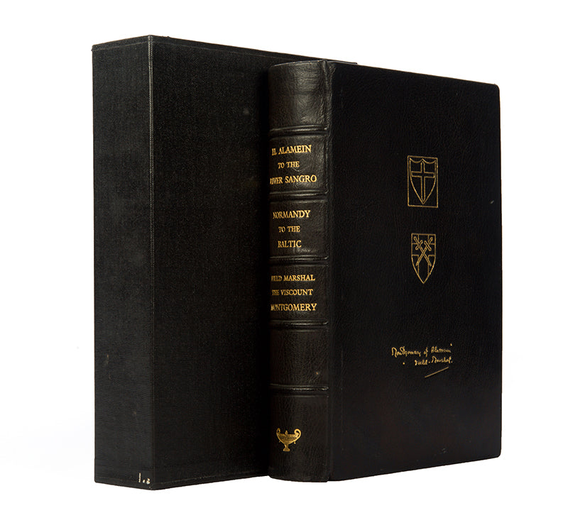 Fine copy of El Alamein to the River Sangro, Normandy to the Baltic, by Field Marshall Viscount Montgomery, signed by the author and bound by Zaehsndorf