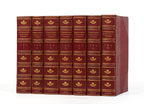 A delightful seven-volume set of Wordworth's collected poems bound in half red morocco gilt for Hatchards