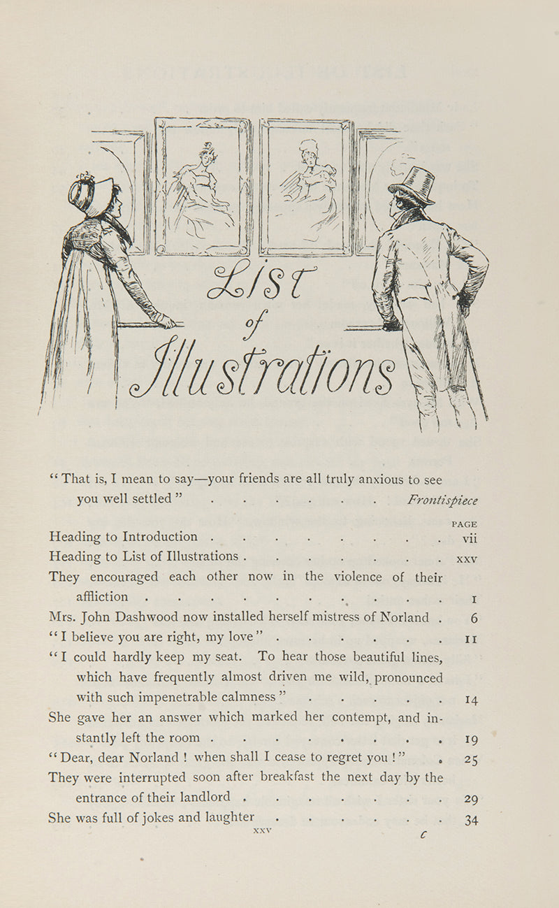 Jane Austen, Sense and Sensibility, Chris Hammond (illustrator), 1899, with typically art-nouveau era decorative binding, gilt-blocked pictorial cover and spine<br /><br />