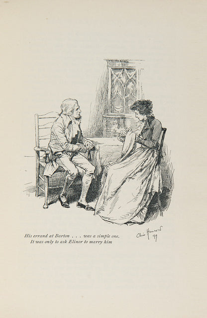 Jane Austen, Sense and Sensibility, Chris Hammond (illustrator), 1899, with typically art-nouveau era decorative binding, gilt-blocked pictorial cover and spine<br /><br />