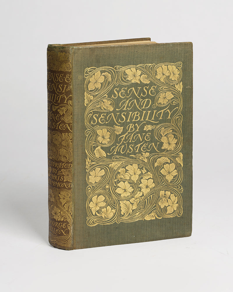 Jane Austen, Sense and Sensibility, Chris Hammond (illustrator), 1899, with typically art-nouveau era decorative binding, gilt-blocked pictorial cover and spine<br /><br />