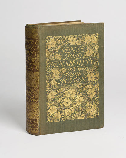 Jane Austen, Sense and Sensibility, Chris Hammond (illustrator), 1899, with typically art-nouveau era decorative binding, gilt-blocked pictorial cover and spine<br /><br />