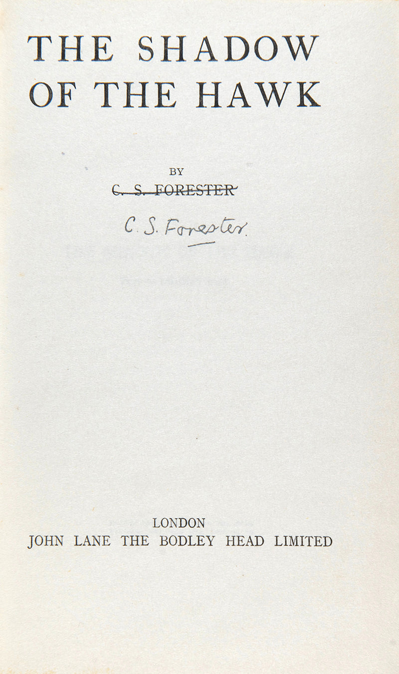 First edition of The Shadow of the Hawk by C.S. Forester in the dustjacket, signed by the author