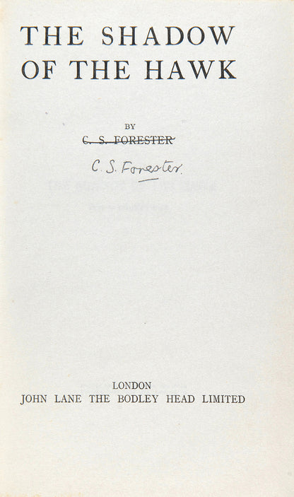First edition of The Shadow of the Hawk by C.S. Forester in the dustjacket, signed by the author