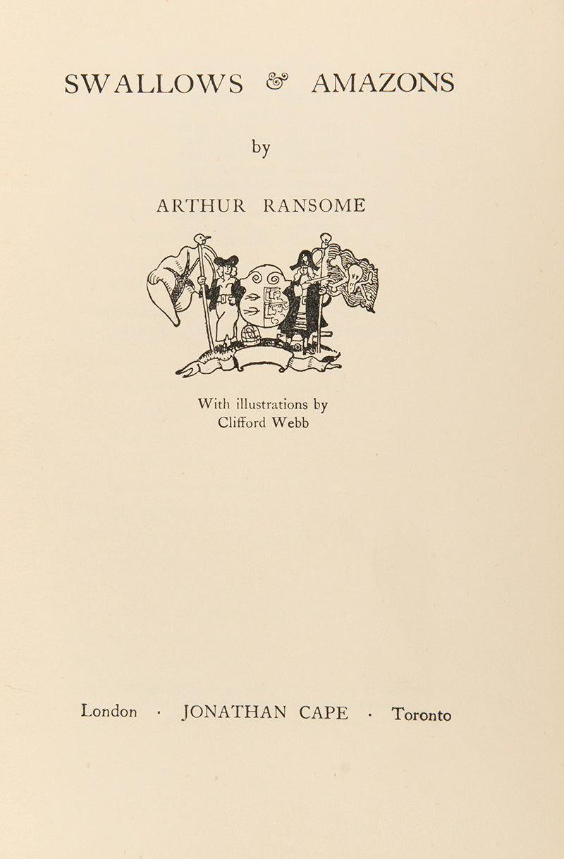 The first illustrated edition, eleventh impression,  of Swallows and Amazons by Arthur Ransome, with illustrations by Clifford Webb