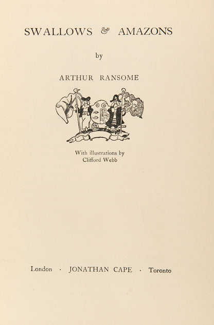 The first illustrated edition, eleventh impression,  of Swallows and Amazons by Arthur Ransome, with illustrations by Clifford Webb