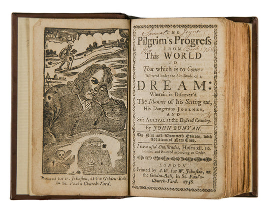 An early, well-illustrated edition of Bunyan's classic work, The Pilgrimn's Progress, often considered the first English novel