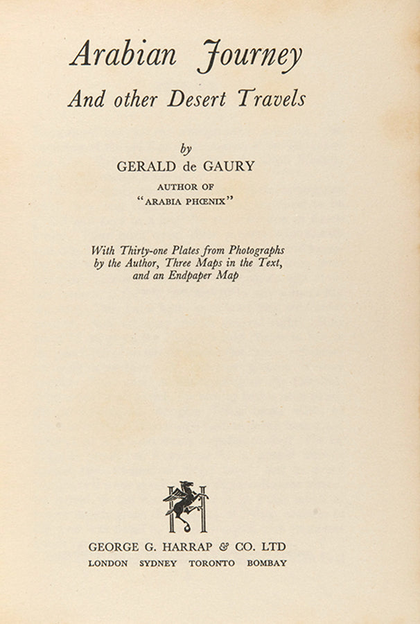 Arabian Journey and Other Desert Travels. – Shapero Rare Books