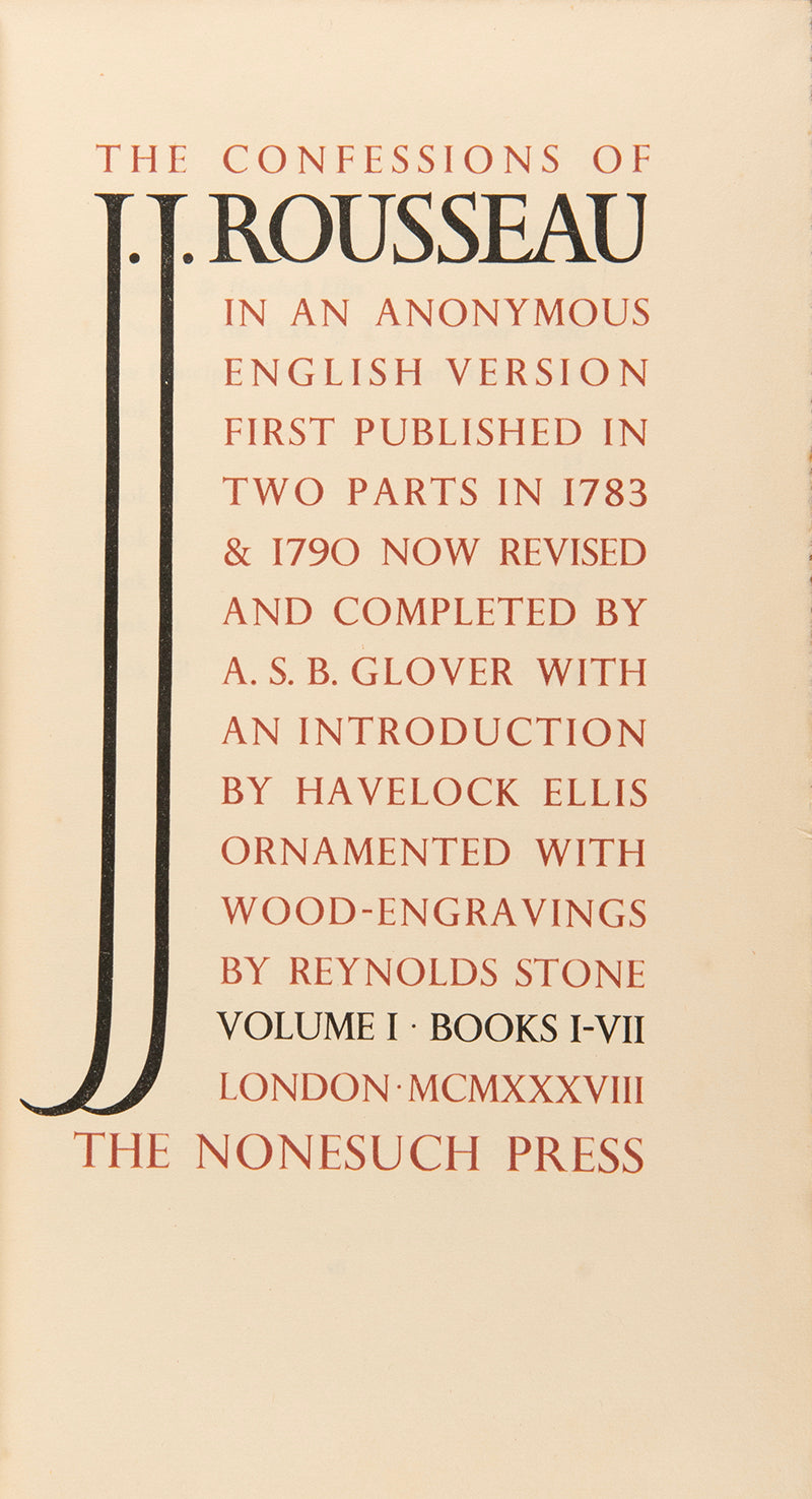 The Nonesuch Press edition of The Confessions of Jean-Jacques Rousseau, widely considered the first modern autobiography