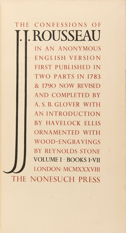 The Nonesuch Press edition of The Confessions of Jean-Jacques Rousseau, widely considered the first modern autobiography