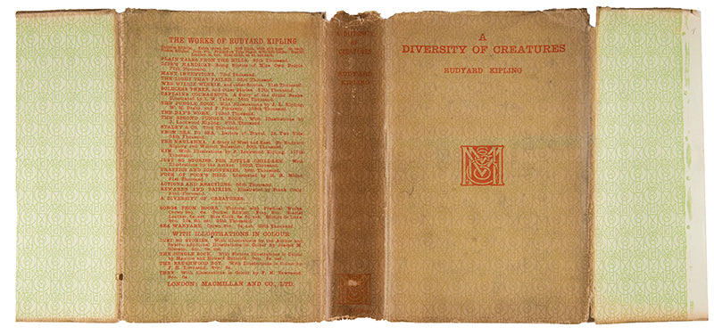 A diversity of creatures by Rudyard Kipling first edition in red cloth hardback with the original dust jacket a collection of prose intermingled with verse
