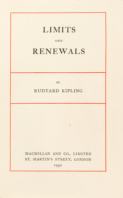 Rudyard Kipling's Limits and Renewals publisher's original red cloth with elephant gilt medallion to upper panel First edition in near fine condition