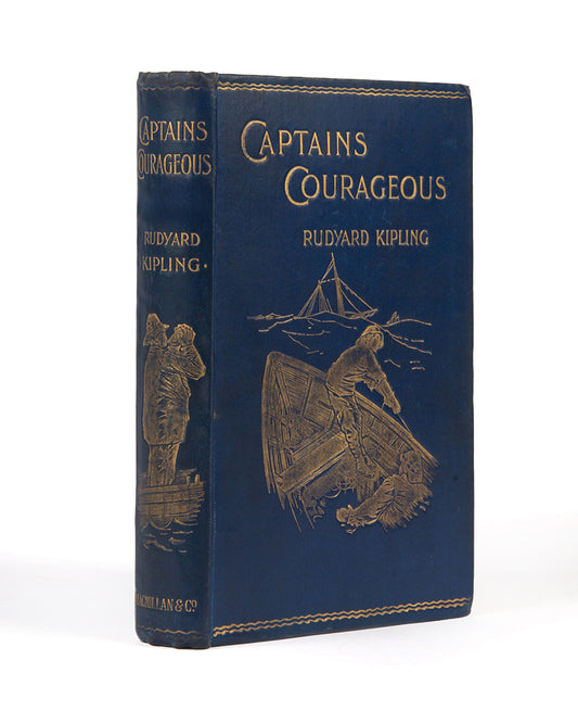 Captains Courageous by Rudyard Kipling a first edition copy in very good condition with the publisher's original blue cloth with gilt decoration to spine and front board
