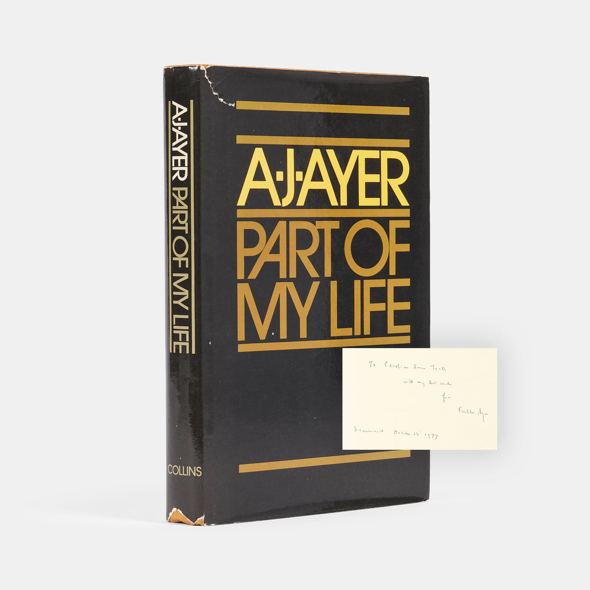 The first edition of Freddie Ayer's Part of My Life, inscribed by him in pen to the front free endpaper