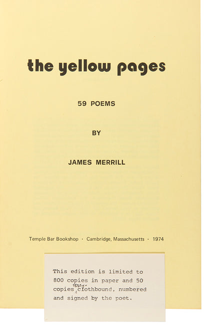 The Yellow pages, second edition, one of 800 copies, signed by the author to his lover Peter Gillis