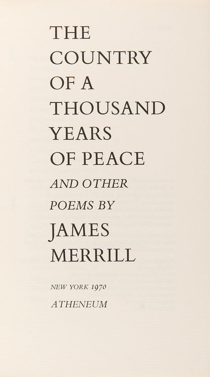 The Country of a Thousand Years of Peace, by James Merrill, first revised edition, inscribed by the author to his lover Peter Gillis