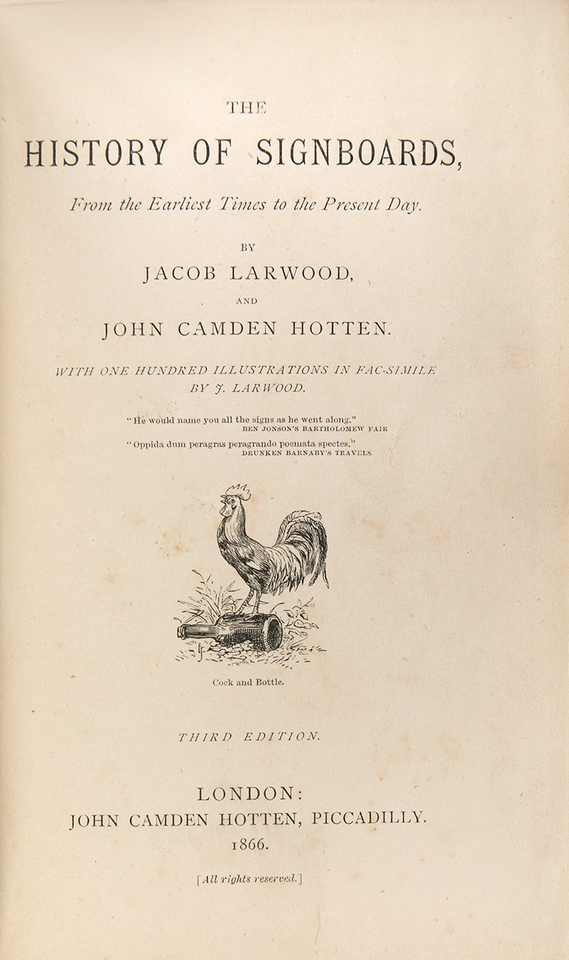 The history of signboards, from the earliest times to the present day, by Jacob Larwood and John Camden Hotten, bound in full leather