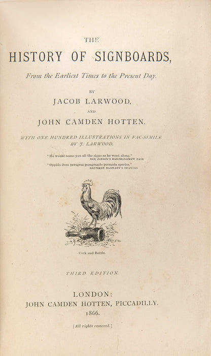 The history of signboards, from the earliest times to the present day, by Jacob Larwood and John Camden Hotten, bound in full leather