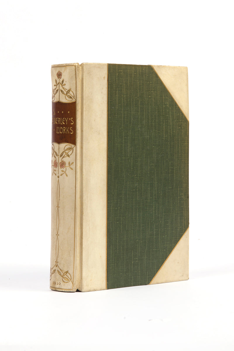 Later printing of complete works of Calverley, including poetical works and translations of Latin and Greek works, half-bound in vellum with green cloth boards, gilt title to spine with gilt tooling