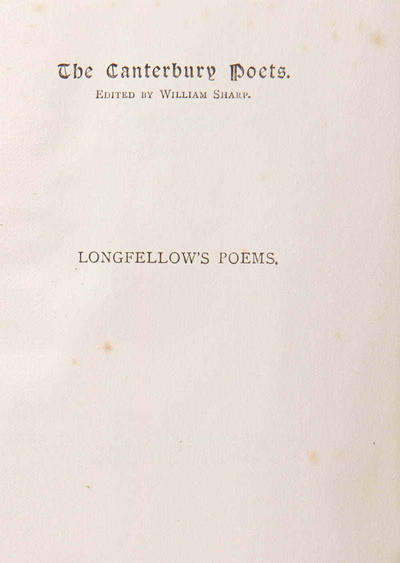 henry longfellow, canterbury poets series, duodecimo, quarter vellum, art-nouveau style binding, gilt decoration to spine, blue cloth boards