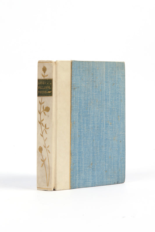 henry longfellow, canterbury poets series, duodecimo, quarter vellum, art-nouveau style binding, gilt decoration to spine, blue cloth boards