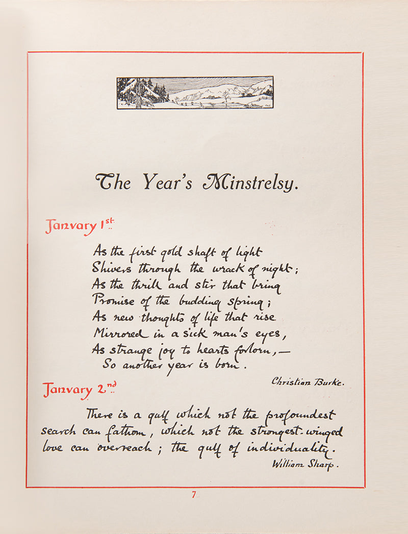 The Year's Minstrelsy, being gems of thoughts from great writers, by H. Josephy, with illustrations in aurotype by Osman Pittman and John Noble Barlow