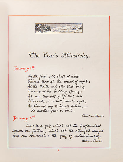 The Year's Minstrelsy, being gems of thoughts from great writers, by H. Josephy, with illustrations in aurotype by Osman Pittman and John Noble Barlow