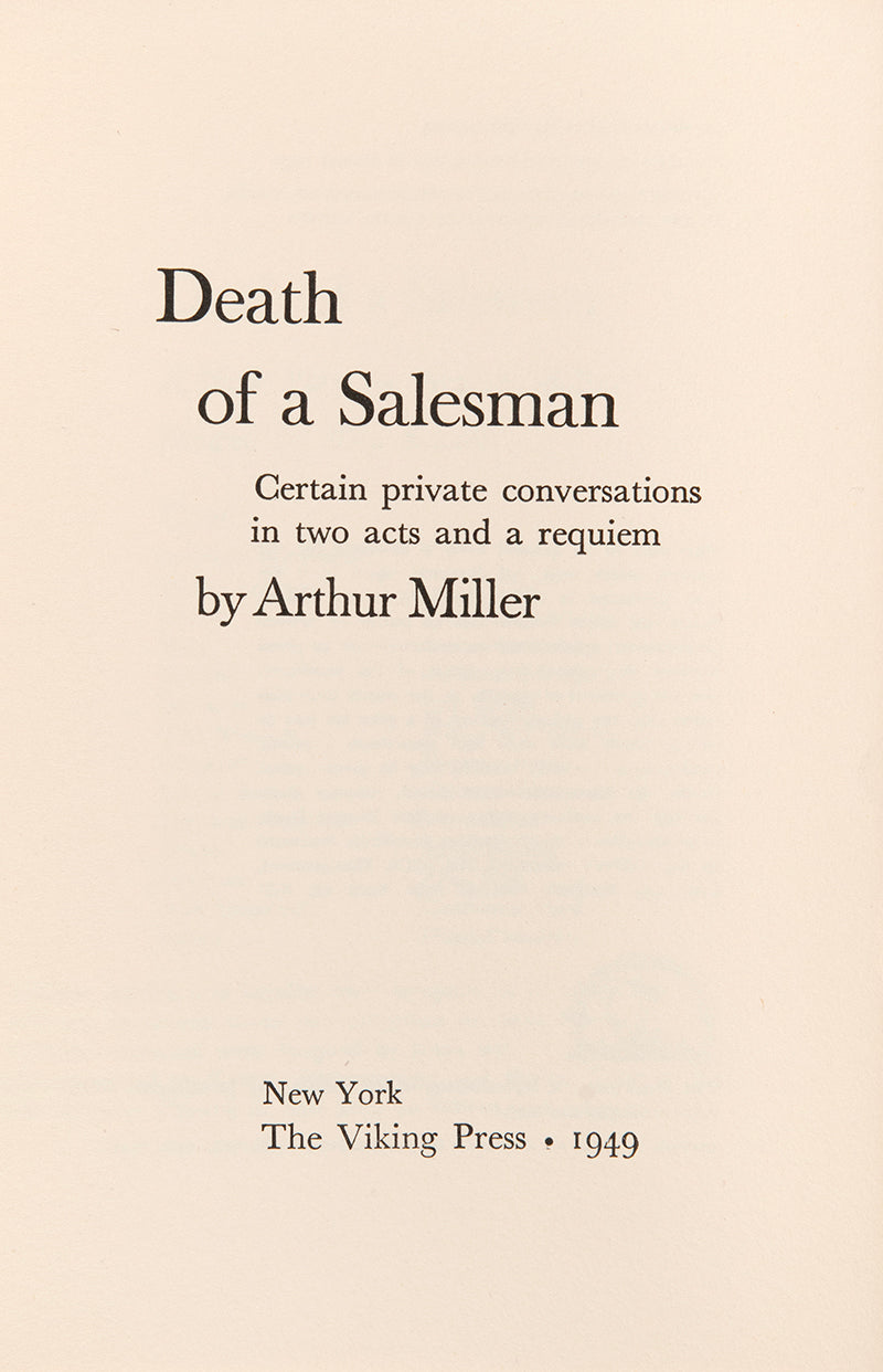 First edition of Death of a Salesman by Arthur Miller, inscribed by the author to Leslie Bricusse.