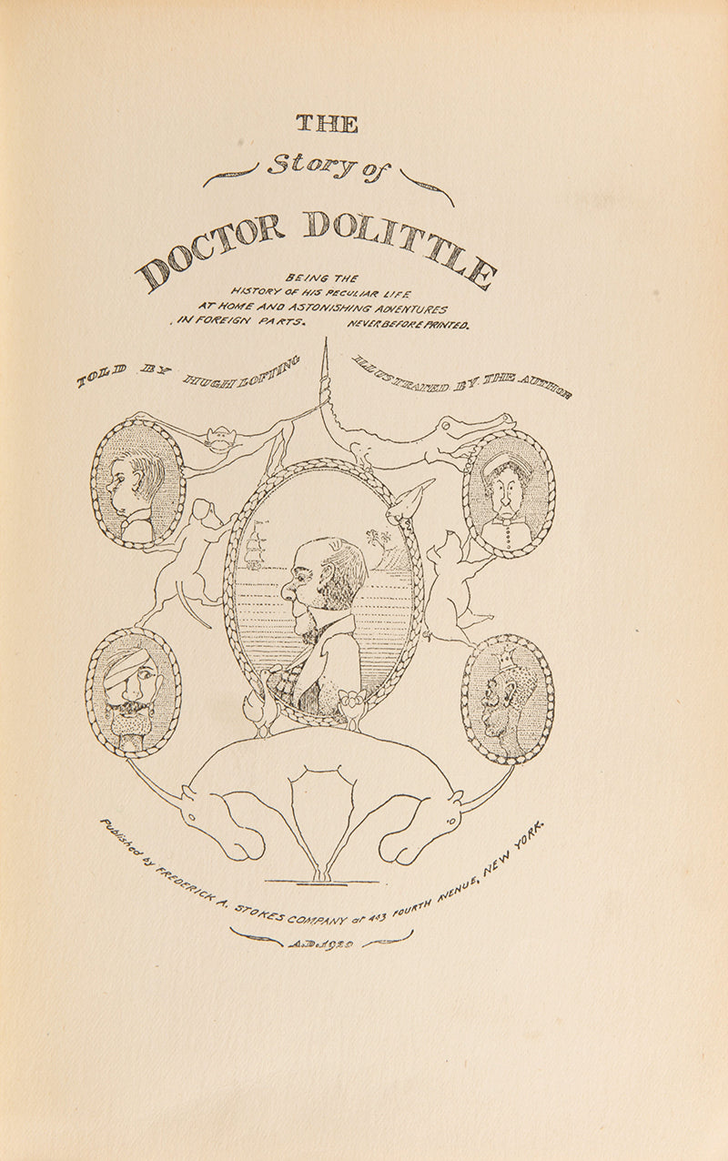 First edition, first printing of The story of Doctor Dolittle, by Hugh Lofting, with illustrations by the author, with a page each from original manuscript and the tls