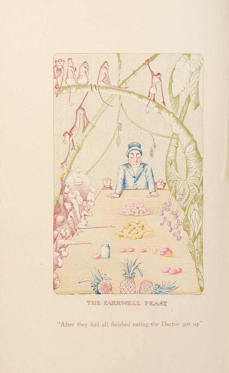 First edition, first printing of The story of Doctor Dolittle, by Hugh Lofting, with illustrations by the author, with a page each from original manuscript and the tls