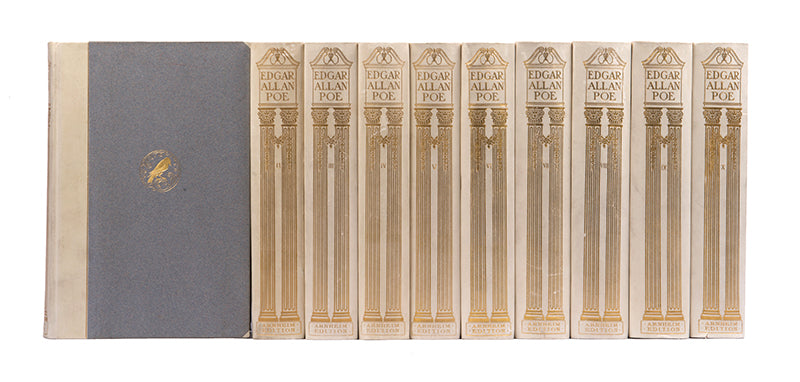 Complete works of Edgar Allan Poe, in ten volumes, with full page illustrations  by Simpson Coburn etched on vellum paper, signed by publisher, limited edition