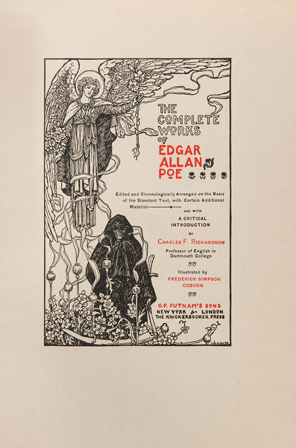 Complete works of Edgar Allan Poe, in ten volumes, with full page illustrations  by Simpson Coburn etched on vellum paper, signed by publisher, limited edition