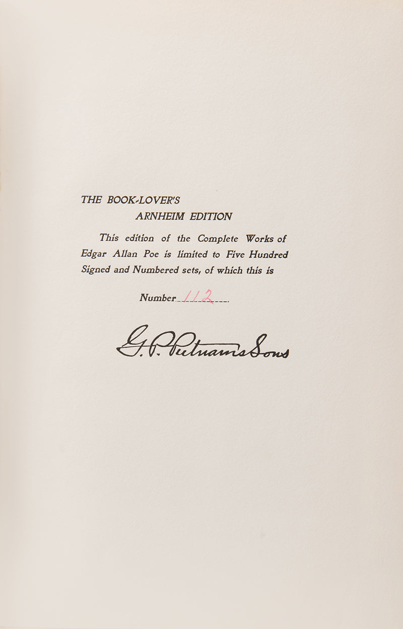 Complete works of Edgar Allan Poe, in ten volumes, with full page illustrations  by Simpson Coburn etched on vellum paper, signed by publisher, limited edition