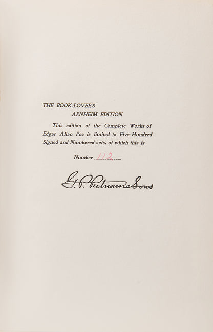 Complete works of Edgar Allan Poe, in ten volumes, with full page illustrations  by Simpson Coburn etched on vellum paper, signed by publisher, limited edition