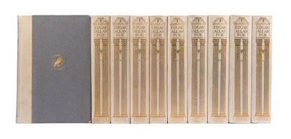 Complete works of Edgar Allan Poe, in ten volumes, with full page illustrations  by Simpson Coburn etched on vellum paper, signed by publisher, limited edition