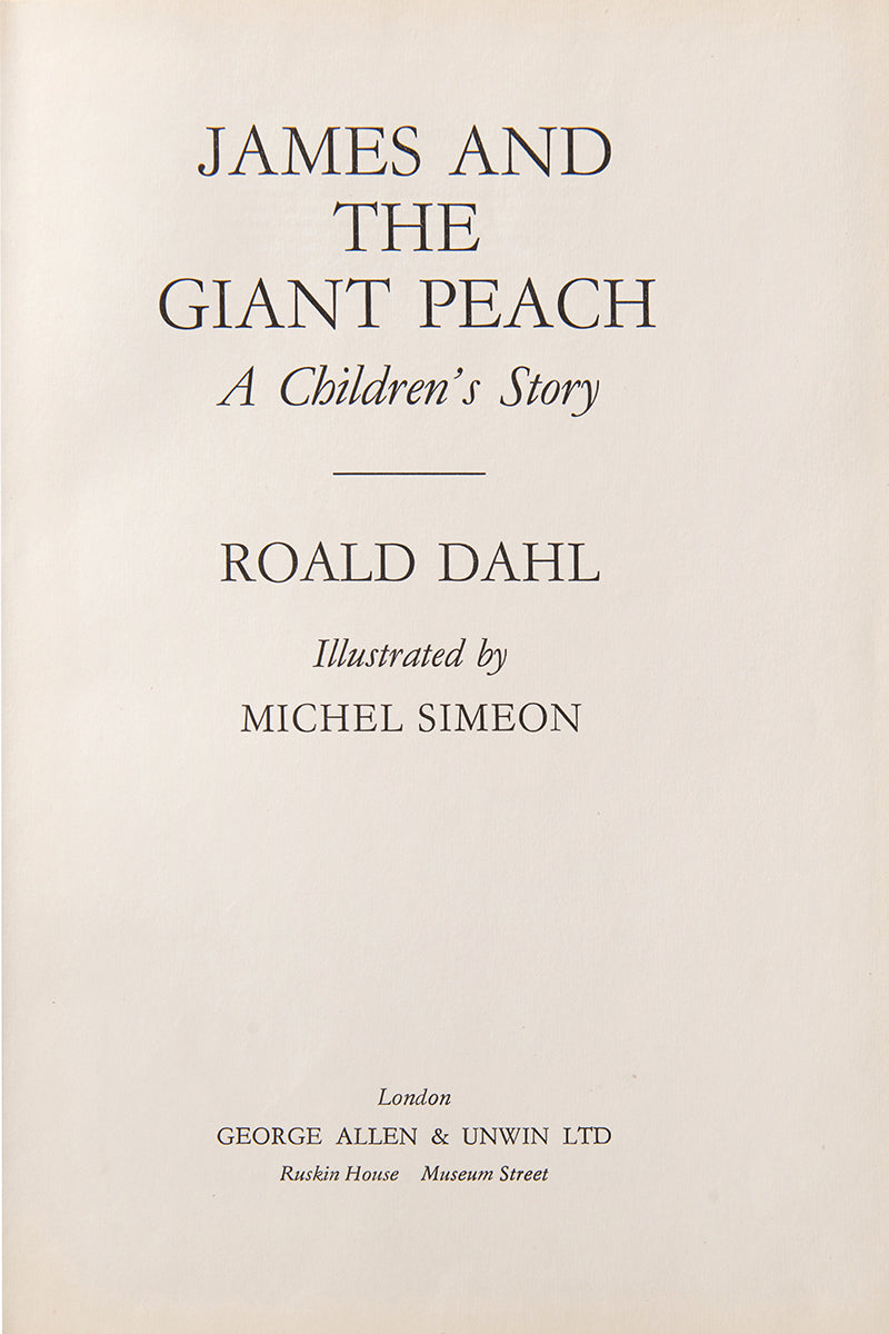 James and the Giant Peach, by Roald Dahl, with the publisher's original laminated pictorial boards, a first U.K edition copy in very good condition