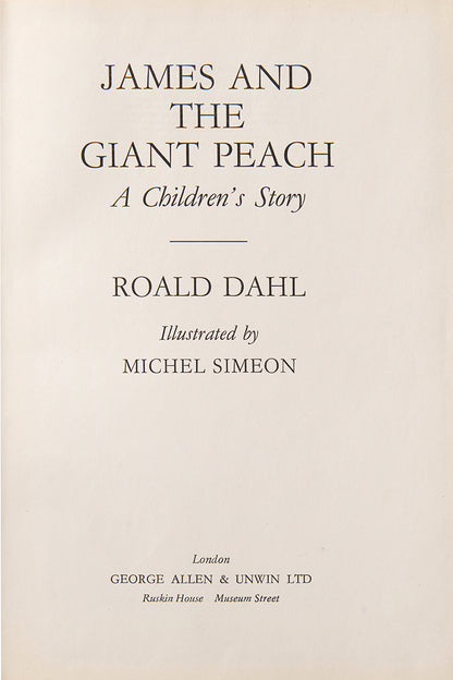 James and the Giant Peach, by Roald Dahl, with the publisher's original laminated pictorial boards, a first U.K edition copy in very good condition